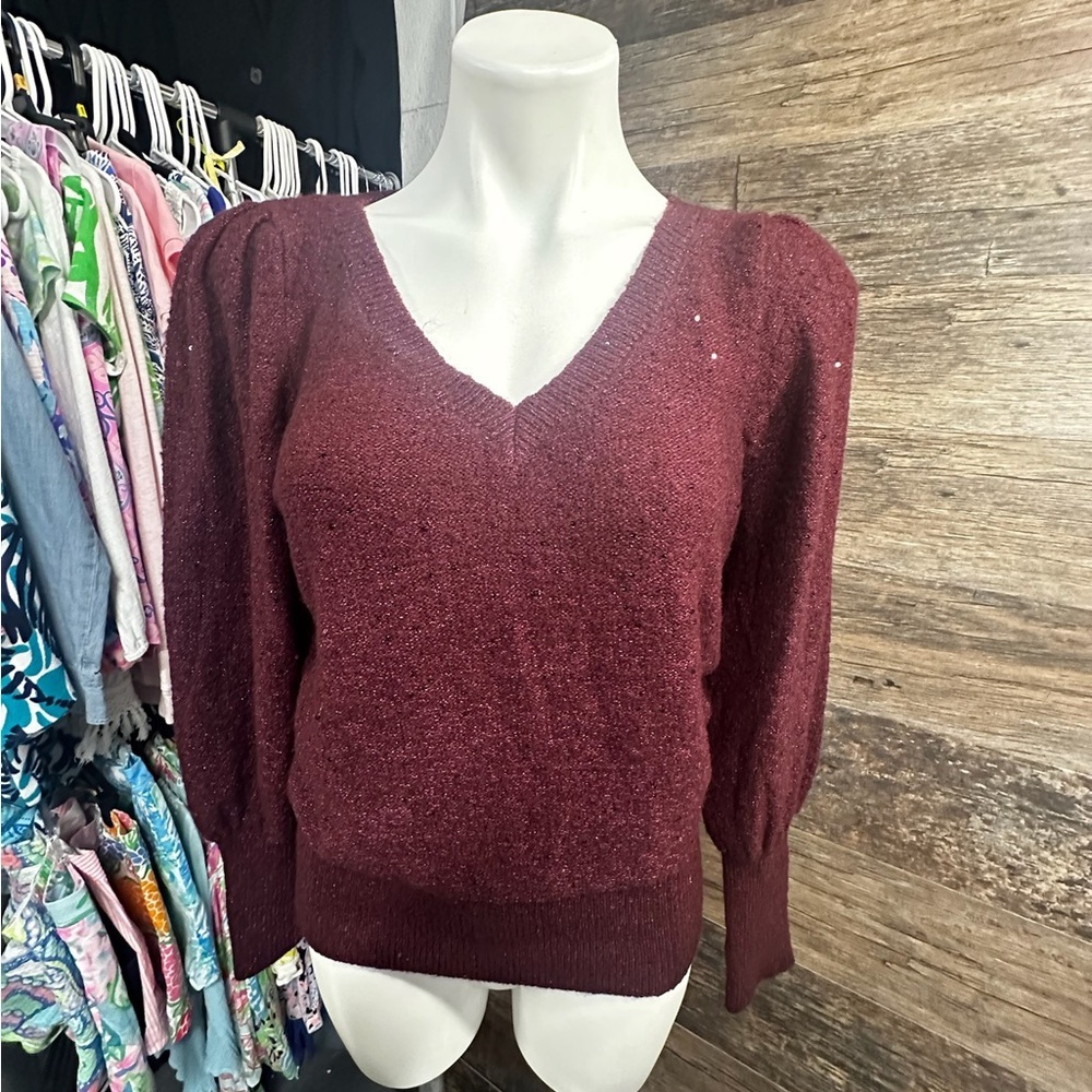 White House Black Market Red Maroon V-Neck Sweater